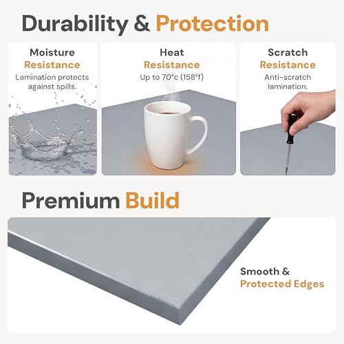 Image of Table Top for Office, Study & Standing Desk - Pre-Laminated Engineered Wood, Matte Finish, Scratch & Spill Resistant, Load up to 120 kg - Rectangle Desk Top (Gothic Grey, 48x24 inches)