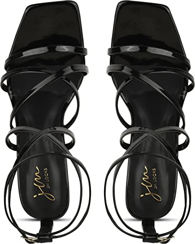 Image of JM LOOKS Fashion Casual Strappy Block Heels Sandals For Womens & Girls TSH-1-Black-37-X