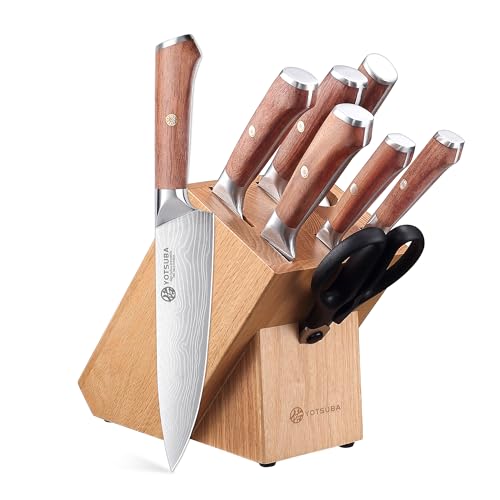 YOTSUBA Messerblock Set 8-teilig, Profi Messerset mit Holzblock & Schärfer, Schere, Scharf Edelstahl Küchenmesser Set Kochmesser Set für Küche