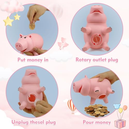 Image of PHOCAS Hamm Piggy Bank Unbreakable Cute Pink Pig Money Bank Plastic Saving Coin Bank for Kids Christmas Birthday Gift