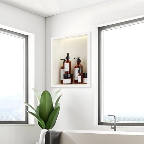 Niche de douche inox lumineuse haut de gamme 32x32 cm avec étagère murale chic
