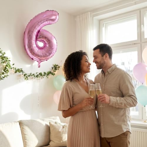 Image of YPSelected 32 Inch Large Foil Helium Number Balloon Birthday Wedding Party 0-9 (Pink, 6)