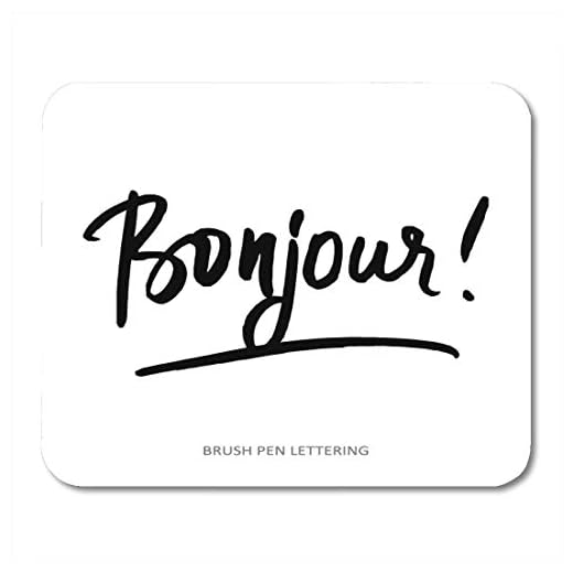 Musmattor ritad svart borste Bonjour franskt ord betyder hej god morgon bokstäver designer vit kalligrafi musmatta för bärbara datorer, stationära datorer kontorsmaterial