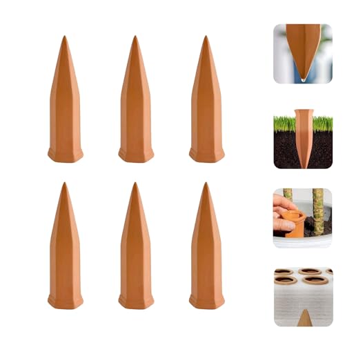 自動水やり器 自動水やり機 標準厚度 ペットボトル対応 陶器製 保湿 防根腐れ 耐震隔温 防虫 留守中 旅行 出張 観葉植物 水やり 簡単挿すだけ ベランダ 庭 園芸 花壇 (レンガ色です6個入り,4.8*17.5cmです)