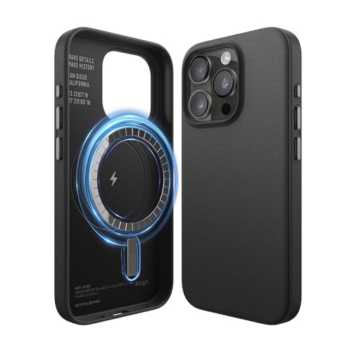 elago Cover Magnetica in Pelle Sintetica Compatibile con iPhone 15 Pro Custodia, Compatibile con MagSafe, Pelle Sintetica Premium, Magneti Forti Incorporati [Struttura a 5 Strati] (Nero)