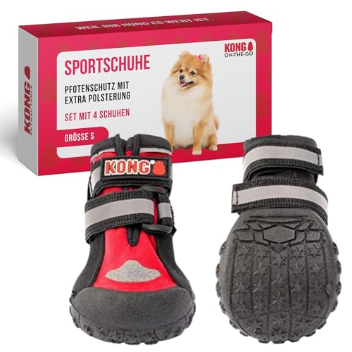 KONG Sportschuhe für kleine Hunde 4 Stück in Größe S I Hochwertiger Pfotenschutz mit Polsterung I Bequeme Schuhe für Hundepfoten I Einfache & sichere Nutzung I Robustes & waschbares Material