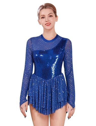 Costume de danse pailleté pour femme avec robe de patinage intégrée