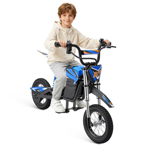 Motocicleta eléctrica para niños con batería de 36 V 5,2 Ah, Modo de Velocidad de 8/13/25 KMH, Alcance de 22 km, neumáticos de 12 Pulgadas, LED, Doble absorción de Impactos, Motocicleta para niños de