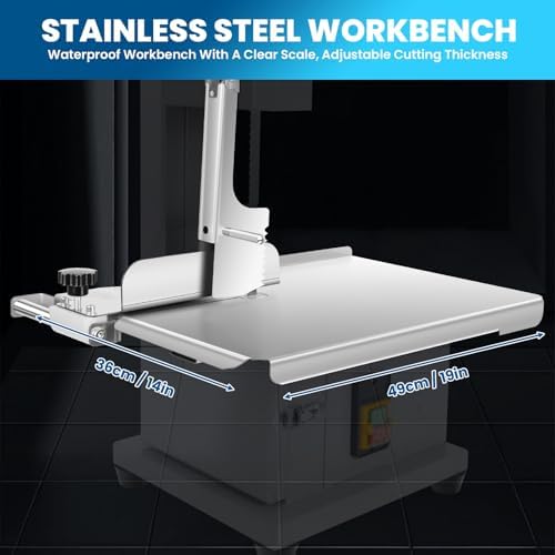 1000W Electric Bone Meat Cutter Machine with Stainless Steel Table, Adjustable Thickness 0.04-3.9 inches for Beef, Pork, Chicken, Fish - Heavy Duty, Fast Cutting, Commercial Use