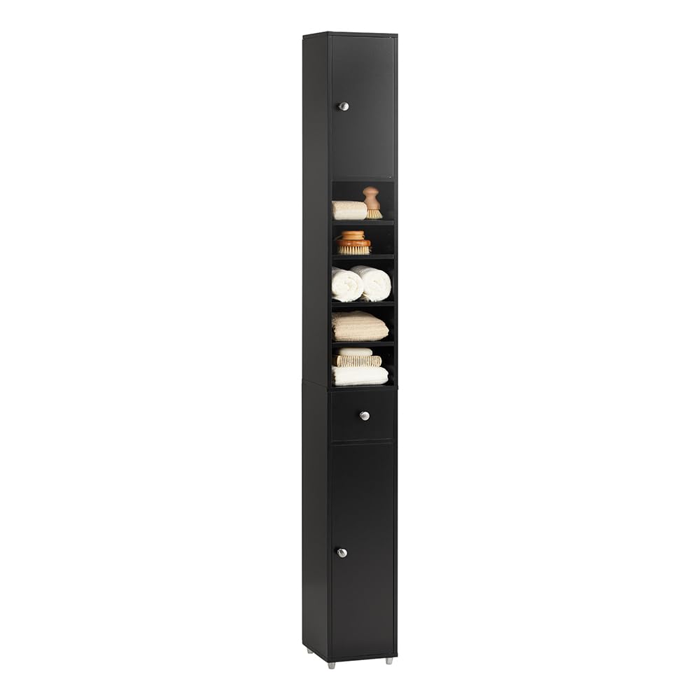 SoBuy Badezimmerschrank Schmal Schwarz 20x20x180cm für Kleine Bäder