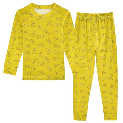 Pajama Sets Long Sleeve Bow Tie Pasta Pattern Soft Comfy Sleepwear 2 Piece PJS 3-8T