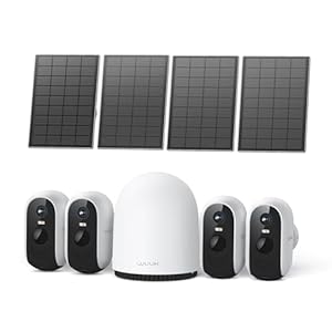 WUUK 2K Solar Security Cameras Wireless Outdoor, Home Security Camera Support Up to 8 Cams, 4 Cam-Kit, Forever Power, No Monthly Fee, 32G Local Storage, Compatible for Alexa, Google Home, 2.4G&5G WiFi