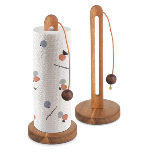 Soporte Papel Cocina de Madera de Acacia, con Colgador y Base Antideslizante. Ideal para Rollos Grandes y estándar, Cocina o Comedor. Portarollos Cocina