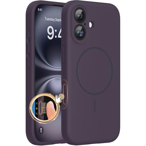 Image of miracase Compatible with iPhone 16 Case, [Soft Anti-Scratch Microfiber Lining], Compatible with MagSafe, Liquid Silicone Case Shockproof Drop Protection Phone Case for 16,Dark Purple