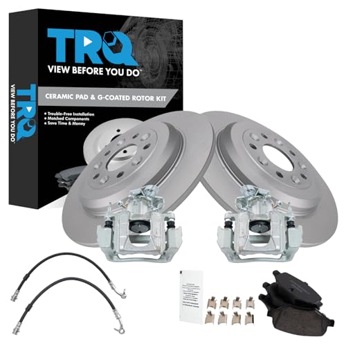 Image of TRQ Rear Brake Pad and Rotor Set Ceramic Coated Calipers Compatible with 2011-2014 Ford Edge 2011-2015 Lincoln MKX
