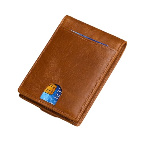 ROSSRORE Leder Kreditkartenetui für Herren, dünne Bifold RFID Blocking Wallet, Slim Front Pocket Minimalist Card Holder Wallet, Small Card Case Gift Box, Braun2x, M, Klassisch