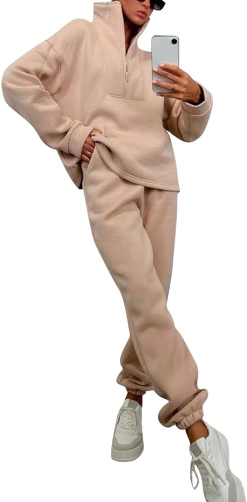 Tuta Sportiva Donna 2 Pezzi Con Zip - Felpa E Pantaloni Comodi Oversize Per Inverno E Fitness