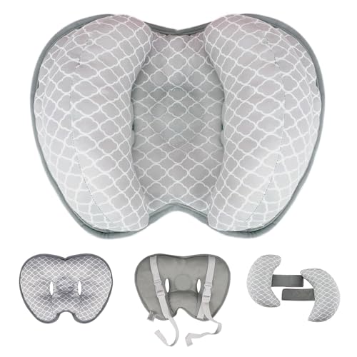 KAKIBLIN Baby Neck Pillow for Head, 2 in 1 Travel Pillow Baby Car Seat Head Support Banana Neck Pillows for Infants Small Boys and Girls, Support for Stroller,White Cloud