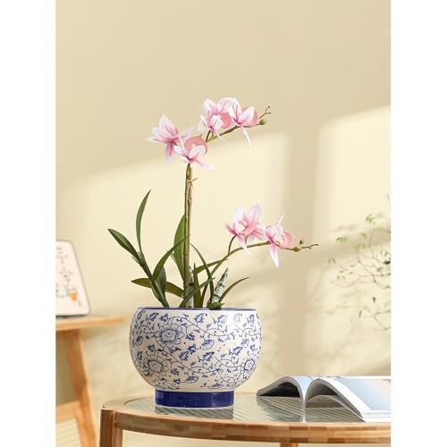 Pot de fleurs en céramique style chinois bleu et blanc pour salon de luxe