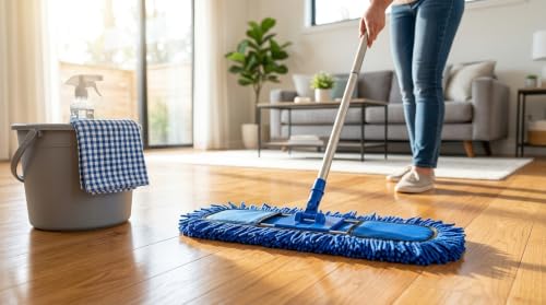 Image of 24 Inch Dry Mop Refill with 1 Frame and 1 Refill with Check Duster Cloth (Blue, Medium)