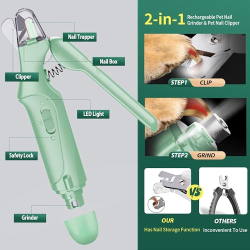Image of 2 in 1 Dog Nail Clippers & Cat Nail Clippers Trimmers for Large Medium Small Dogs Cats Claw Trimmer Quick Sensor and Safety Guard USB Rechargeable Dogs Nail Trimmer with Catcher & 2 LED Lights