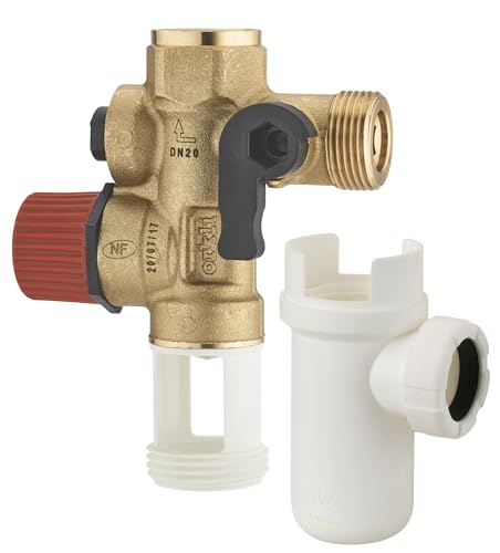 Kit Groupe de sécurité droit norme NF 20x27 (3/4) siège laiton + siphon chauffe eau/cumulus NOYON & THIEBAULT