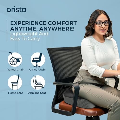 Image of Orista Orthopedic Coccyx Seat Cushion with Cooling Gel Memory Foam | Tailbone, Sciatica & Lower Back Pain Relief | Office Chair, Car Seat, Wheelchair & Home Sitting Cushion | Washable Cover