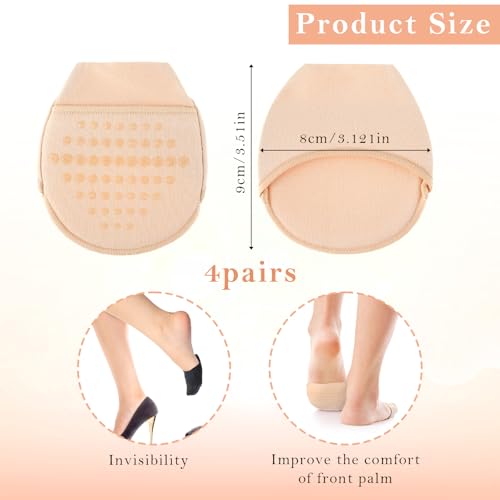 4 Pairs Toe Sock Womens for Mules, Toe Topper Socks Women No Show Liner Half Sock, Invisible Non-slip Seamless Half Mule Socks for Womens Flat Mules(Skin Color + Black)2