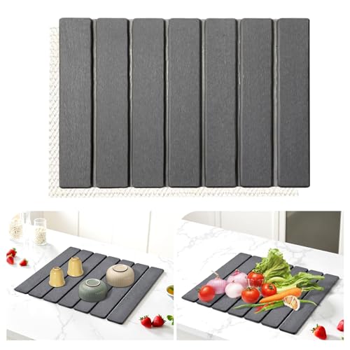 Alfombrilla Escurreplatos-Escurreplatos Diatomita Absorción Rápida y Secado Rápido Escurreplatos Piedra Diatomita y Alfombra Escurreplatos Fregadero de Cocina (Gris Oscuro, 40 x 30cm)