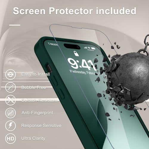 Image of for iPhone 15 Plus Case, iPhone 14 Plus Case, Matte Magnetic Phone Cover with 1 Screen Protector [Support for MagSafe] [Shockproof Military Grade Protection] Translucent Frosted Back, Dark Green