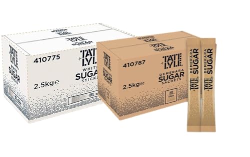 Tate & Lyle Sugar Sticks Combo 1000 × 2.5g Demerara + 1000 × 2.5g White Sugar | Total 2 000 Sticks (5kg) | Individually Wrapped Single-Serve Sugar Portions