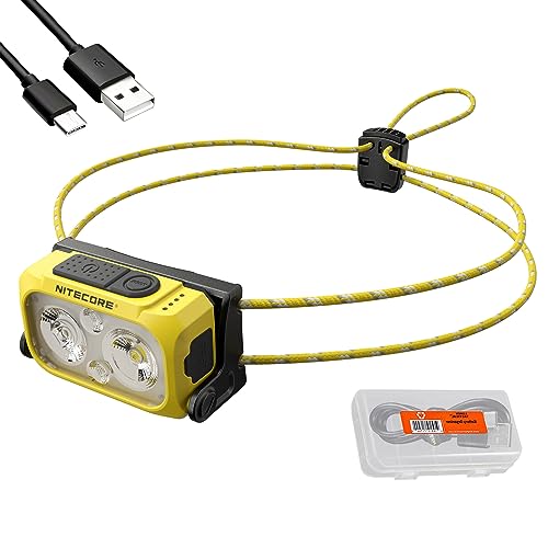 Nitecore NU25 400 UL Ultra Lightweight Headlamp, 400 Lumen USB-C Rechargeable with Lumentac Organizer for Back Packing, Camping and Running (Yellow)