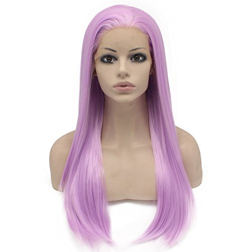 MX angel Long Light Purple Straight Synthetic Lace Front Wig Heat Resistant
