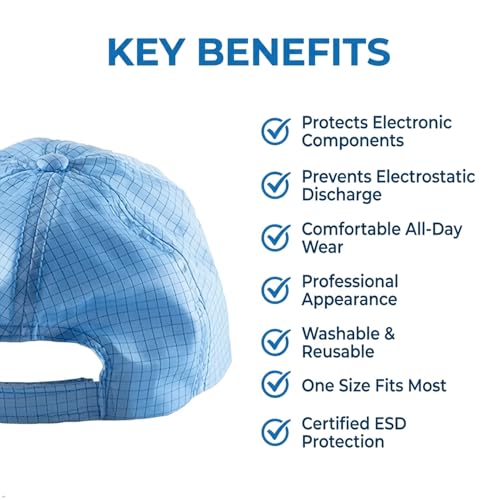 Image of Rojex Blue ESD Cleanroom Cap - Anti-Static, Unisex Headwear for Labs, Electronics, Assembly & Static-Sensitive Work - Polyester, Machine Washable
