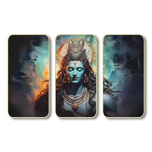 Image of SAF Lord Shiva 3 Panel Wall Art - Divine Mahadev Meditation Painting on MDF | Spiritual Hindu Wall Hanging for Living Room, Pooja Room, Bedroom & Office Decor (20 X 35 Inch) SG-43