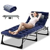 Portable Folding Camping Cot Bed, Adjustable 4-Position Adults Reclining Folding Chaise with Pillow,