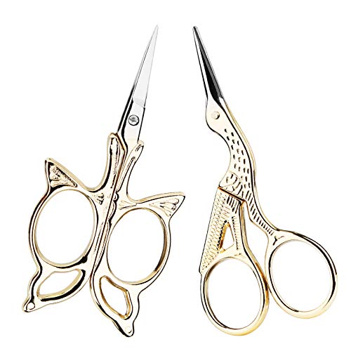 BUTUZE Embroidery Scissor Kit, Vintage Eurpoean Style, Stainless Steel Crane and Butterfly Design Scissors Sharp Tip DIY Tools Sewing Kit Shears for Embroidery, Craft, Sewing, Art Work & Everyday Use
