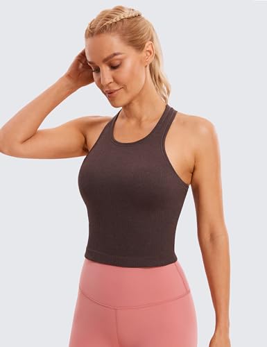 Image of CRZ YOGA Seamless Rib Racerback Crop Tank | Light Support, Removable Pads, Yoga, Ribbed, Racerback, Longline Sports Bras for Women