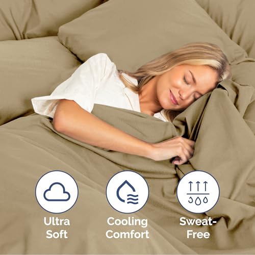 Image of Cal King Size 4 Piece Sheet Set - Soft & Cooling Bed Sheets - Light Caramel | Fits 8 Inch to 16 inch Mattress, Wrinkle Free & Fade Resistant with Deep Pockets, Breathable, Comfy Hotel Luxury Bedding
