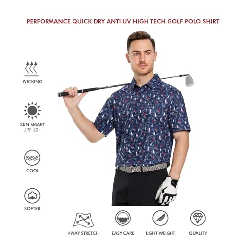 Image of Golf Shirts for Men Dry Fit Short Sleeve Print Performance Moisture Wicking Polo Shirt