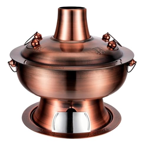 INUUXLG Chinese Hotpot Traditional Stainless Steel Hot Pot Vintage Shabu Pot Hotpot Cooker Soup Pot Copper Hot Pot(30CM) (A 32CM)