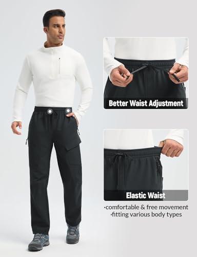 baleaf Wanderhose Herren Thermohose Softshellhose Wasserabweisend Cargohose Outdoorhose Trekkinghose Skihose MTB Hose Lang Fahrradhose Winter Schwarz XL