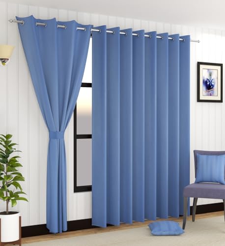 Image of LaVichitra Polyester Thermal Insulated 3 Layered Solid Blackout Opaque Door Curtain (7 ft, Light Blue)