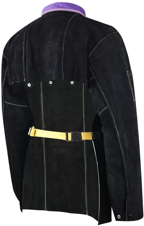 ONETIAN Leather Welding Jacket, Welder Safety Coat, Cape Sleeves with Bib Apron, Heat and Flame Resistant