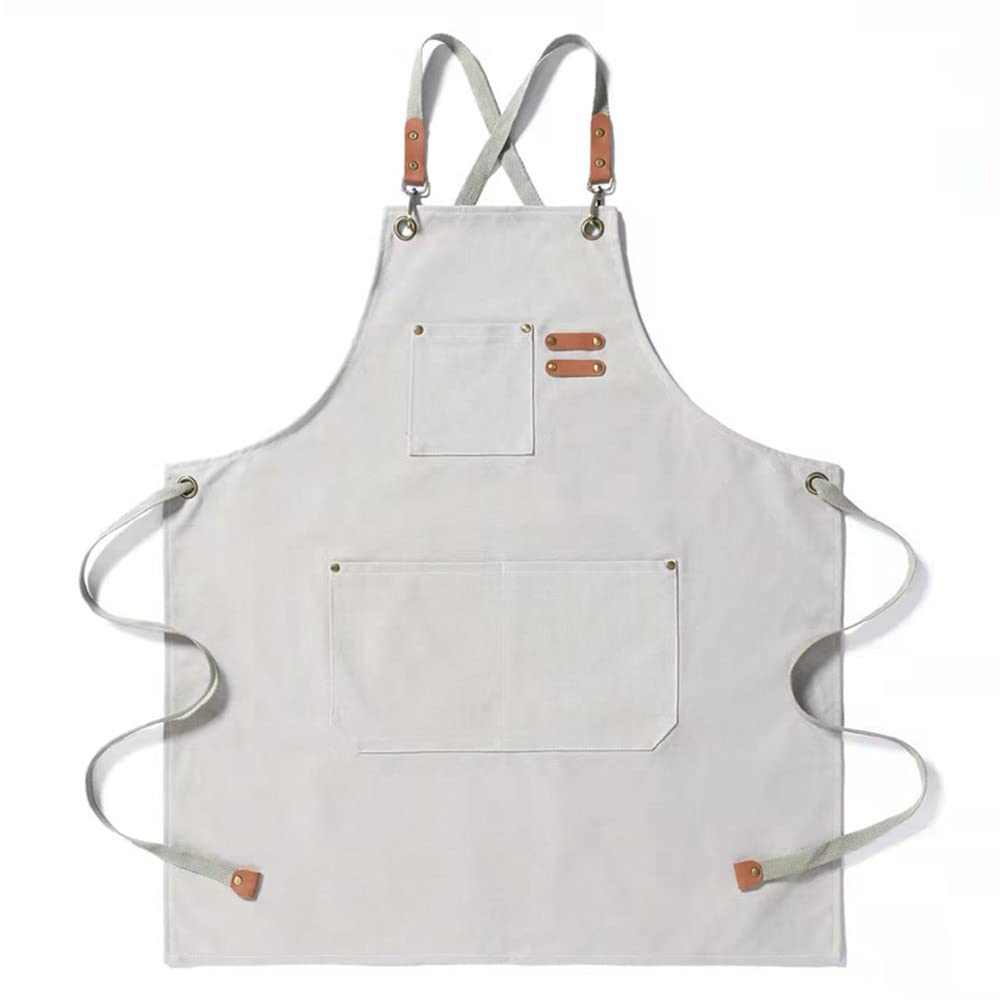 Cotton Canvas Apron for Artists Painting,Chef Apron with Cross Back Straps for Men Women, Kitchen Cooking