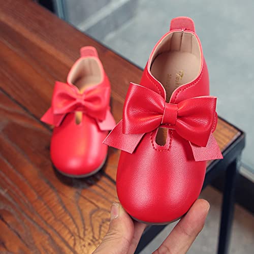 EnJoCho Girls Designer Boots Fashion Autumn Girls Casual Shoes Flat Light Hook Loop Solid Color Bow (Red, 3-3.5 Years Toddler)4