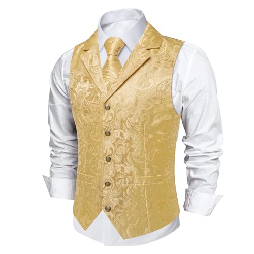 DiBanGu Silk Paisley Vest and Tie Set for Men Formal Waistcoat Regular Fit Lapel Dress Vest for Tuxedo Wedding Party2