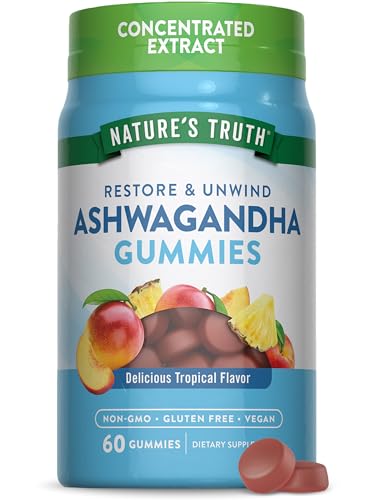 Ashwagandha Gummies | Vegan Non-GMO & Gluten Free | 60 Tropical Flavor Gummies | by Natures Truth