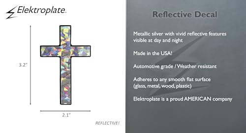 Image of Elektroplate Christian Cross Reflective Decal (3.25 inch x 2.1 inch) Premium Automotive-Grade All Weather Sticker for Car, Water Bottle, Laptop, Phone & More | Made in the USA