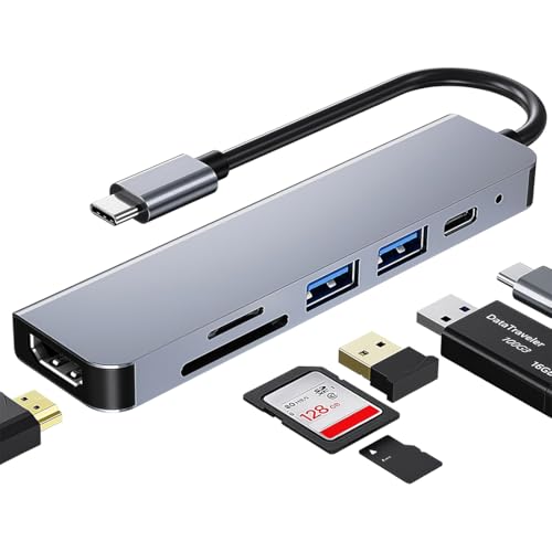 XPEX 6 en 1 Hub USB C PD 87W Docking Station USB C a HDMI 4K@30Hz con puertos USB 3.0, USB 2.0, lector de tarjetas SD/TF Adaptador Multipuerto Compatible con MacBook PRO/Air/iPhone/Samsung/Huawei